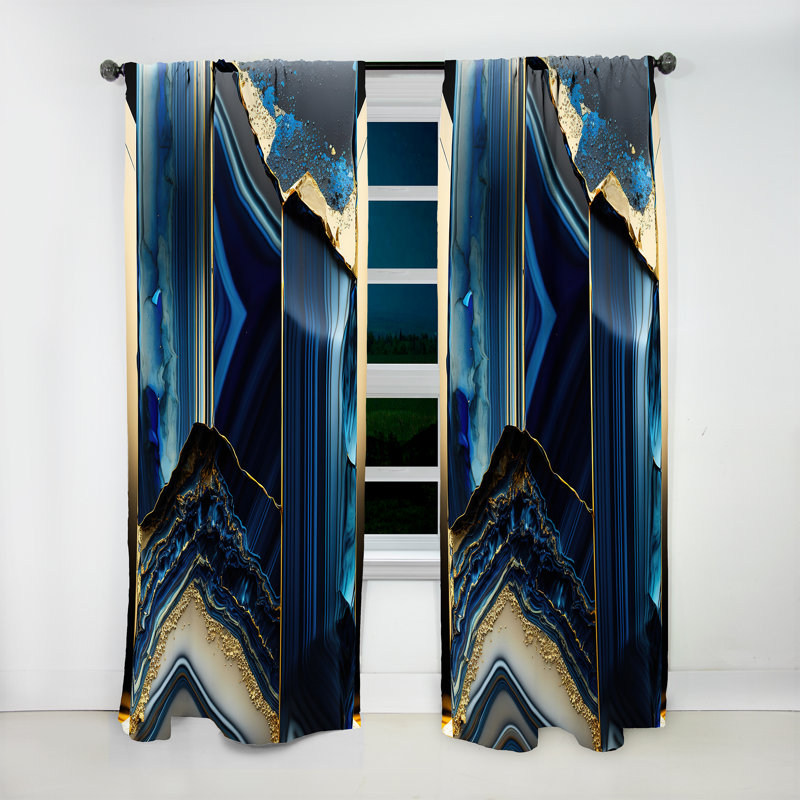 Gabriel - Abstract Geode Geometric Blue III - Abstract Curtain - Velvet Room Darkening - 1 panel, 52" W x 84" L