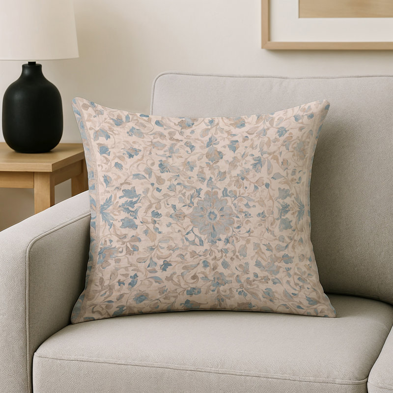 Coussin décoratif intérieur / extérieur gris Modern Modern, Carré 16 po, Floral gris / beige
