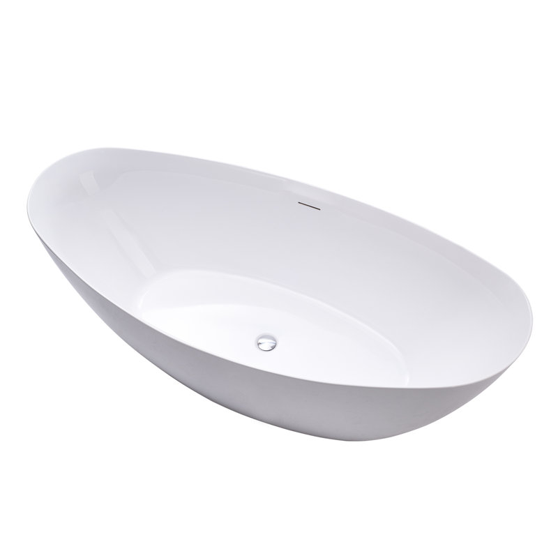 71" x 33" Freestanding Soaking Acrylic Bathtub, White/Titanium Gold