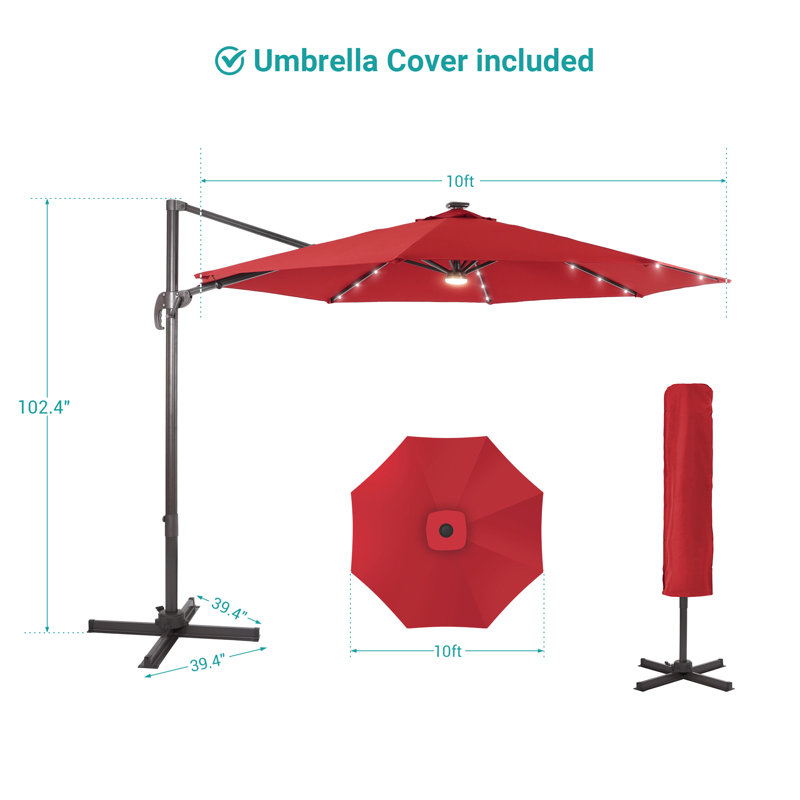 Destinnie 120'' Lighted Cantilever Umbrella, Red
