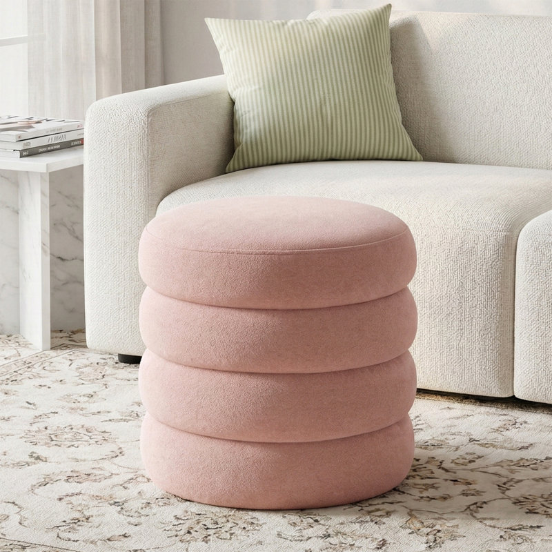 16.1"Wide Modern Boucle Upholstered Storage Ottoman, Pink