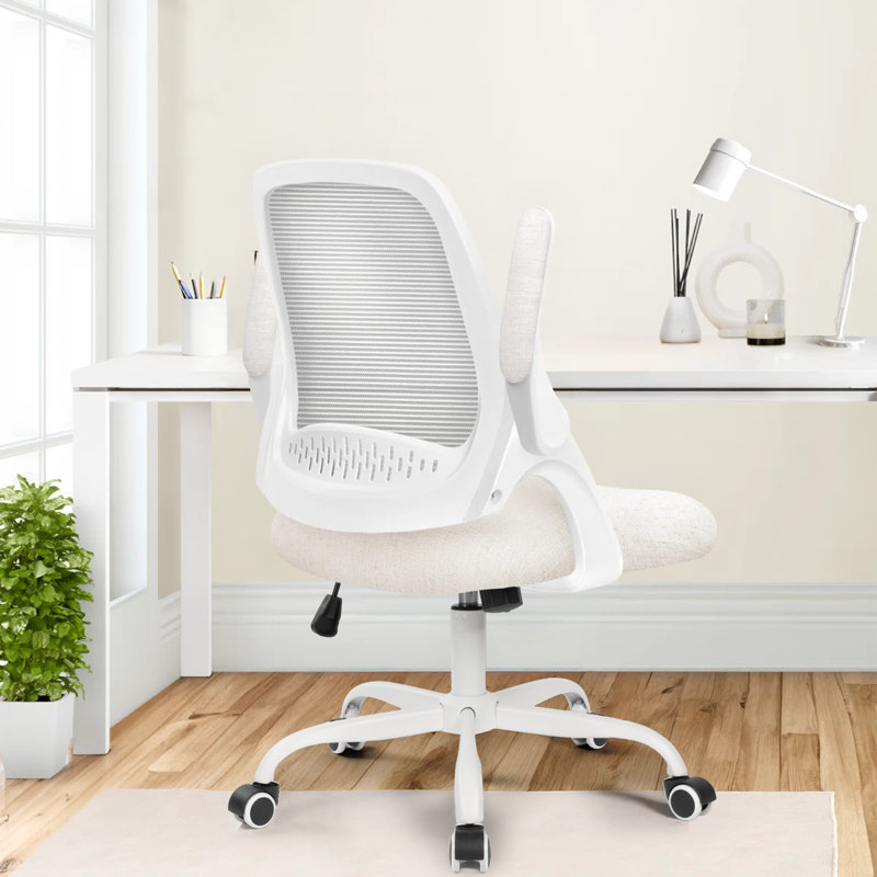 Ergonomic Mesh Home Office Chair with Armrests, Space-Saving Design and Steel Base, Ivory, Steel