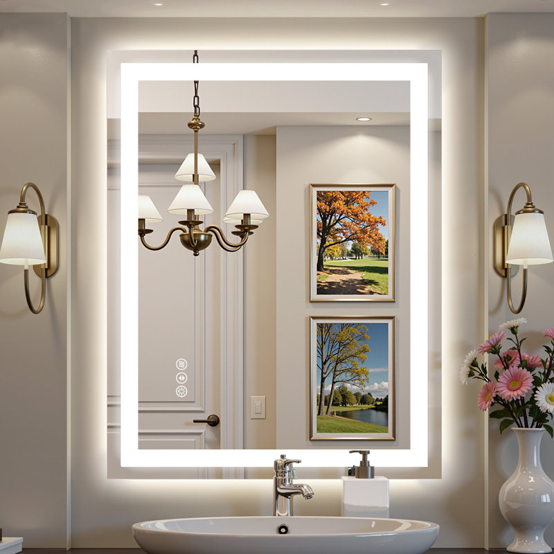 Miroir de salle de bain en verre trempé à l'épreuve de l'eau et à la lumière certifié IP45 certifié UL45, 51 po x 40 po