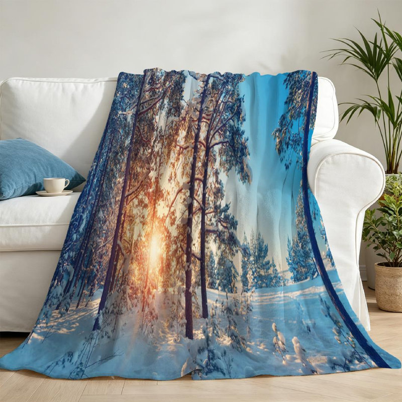 Jeté en flanelle bleue molletonnée ultra douce, motif pin simple face, Throw 50" x 60"