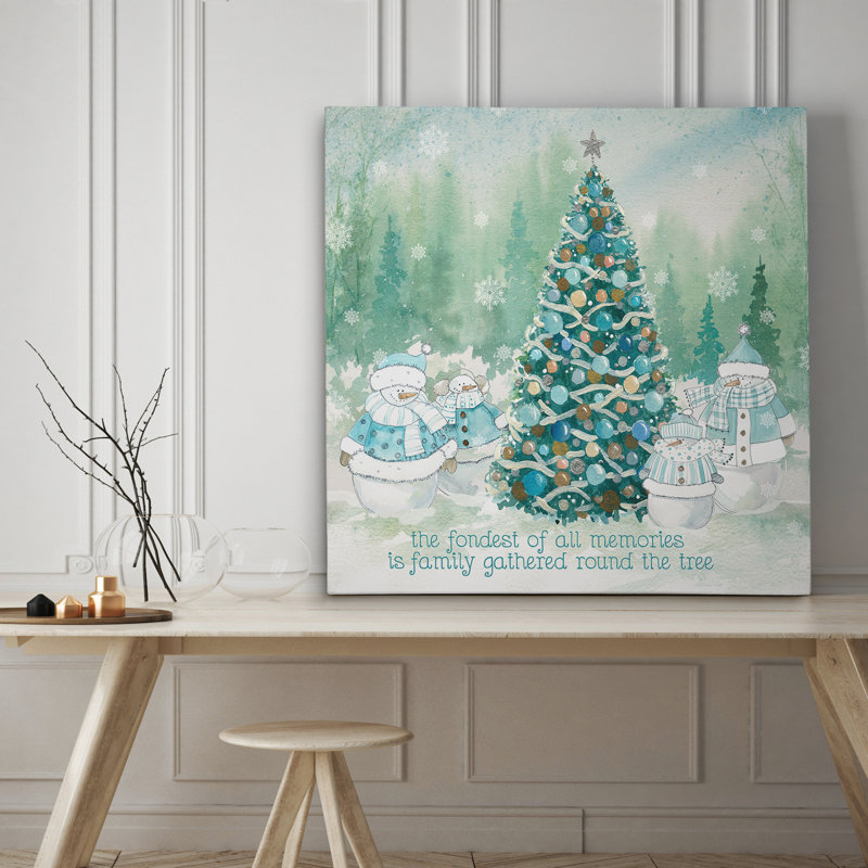 Snowman Family - impression d'art graphique, H 16 po x l 16 po x P 1,5 po, Toile tendue