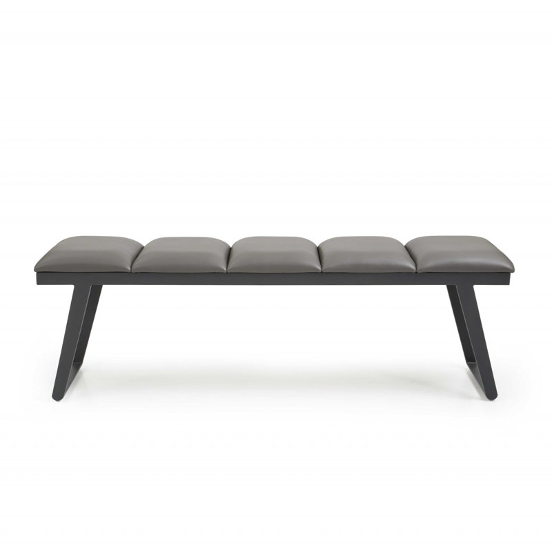 Dumfries 57" Light Upholstered Faux Leather Bench, Dark Gray