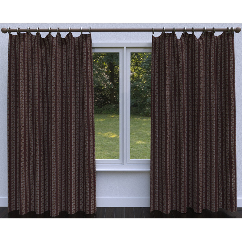 Tissu rayé brodé, Brun / Vert