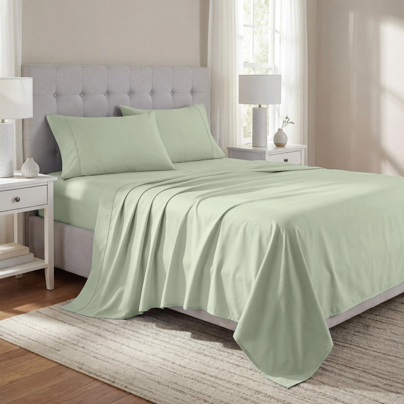 Superior 1000 Thread Count Solid Deep Pocket Cotton Blend Bed Sheet Set, King Sheet 4Pc Set, Green