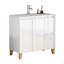 Ensemble de meuble-lavabo moderne 36 po avec lavabo combiné, 2 portes et 2 grands tiroirs, système de fermeture en douceur, conception sans poignée, pieds en bois massif naturel, lavabo en céramique, lavabo en céramique, assemblage facile