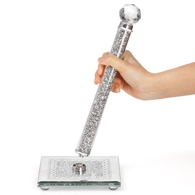 Paper Towel Holder Countertop, Silver Paper Towel Roll Dispenser Stand Weighted Base Non Slip Filled with Sparkly Crystal Crushed Diamond for Home Kitchen Bathroom Tabletop