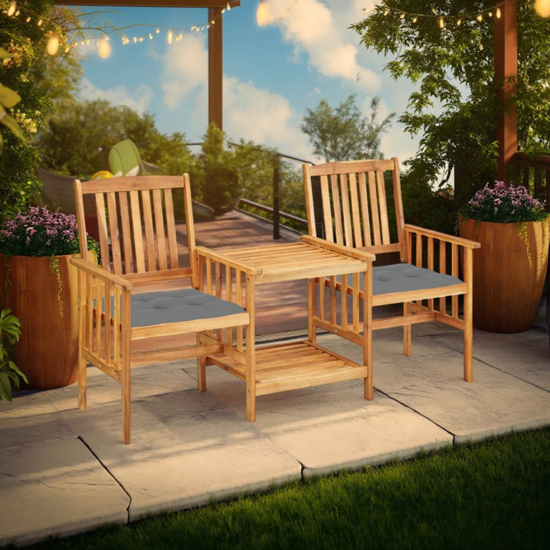 Ensemble de table bistro et chaises d'extérieur en bois brun à lattes 3 pièces, Gris