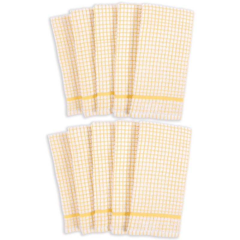 Grid Terry Cotton Plaid Kitchen Towel Linen Set, Yellow