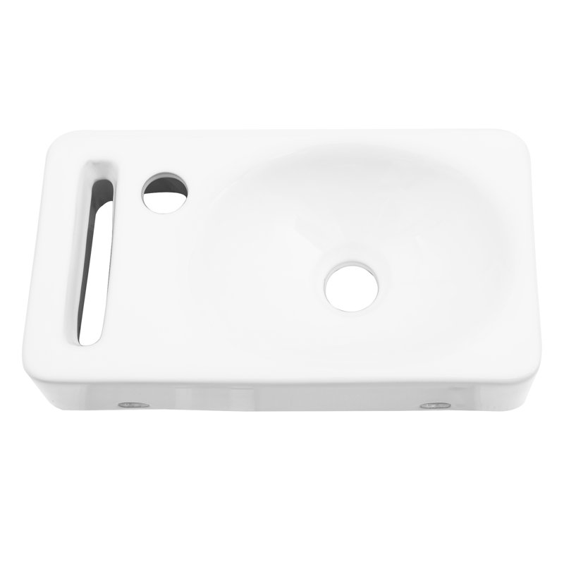 Lavabo de salle de bain mural en céramique 15,69 x 8,89 po - Blanc, teint, faible absorption d'eau, résistance aux acides, trou de robinet simple, blanc lisse 15,69 po x 8,89 po, rectangulaire, trou