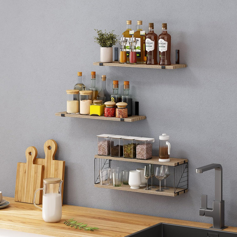 3+1 Tier Bathroom Floating Shelves Over Toilet, 15.8In Farmhouse Rustic Wood Shelves, Wall Decor For Bathroom, Living Room,Bedroom And Kitchen