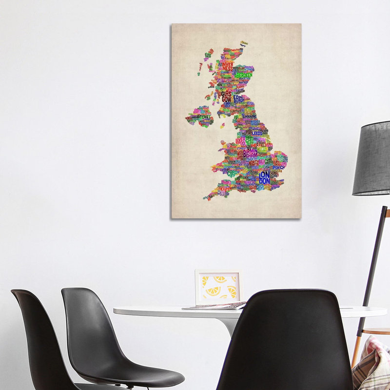 Great Britain UK City Text Map IV by Michael Tompsett - 1 Piece Wrapped Canvas Painting, 101.6 cm H x 66.04 cm W x 3.175 cm D