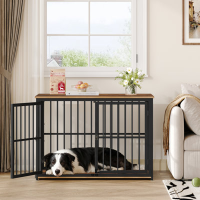 Dog Crate Furniture, 3-Door Wooden Dog Crate with Adjustable Side Door, End Side Table for Small/Medium/Large dogs, Indoor Dogs Kennel 