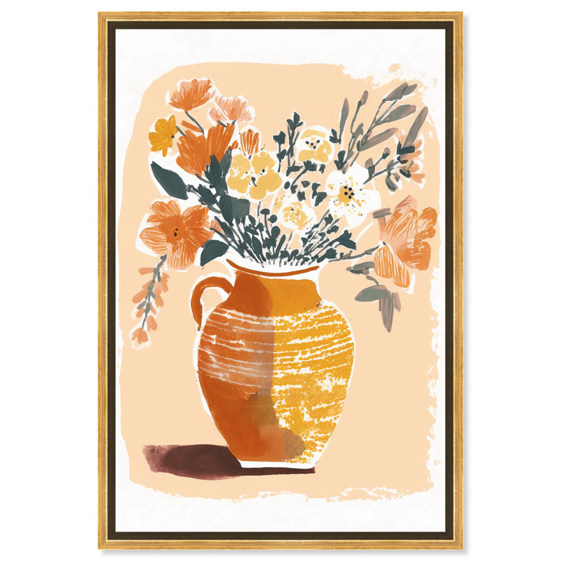«Mid Autumn Flowers Canvas Boho», art mural coloré par Art Remedy, Cadre doré, 16" H x 11" W
