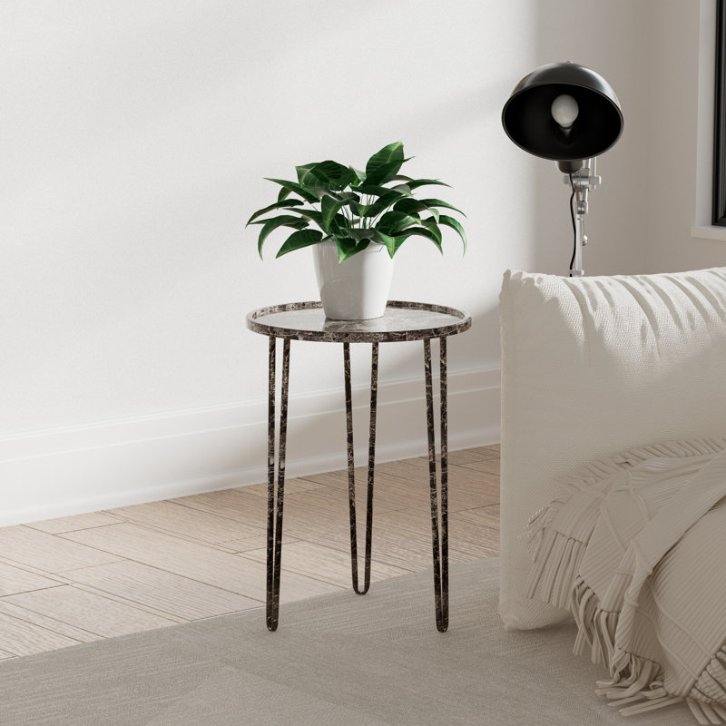 Dier 21.5'' Tall Outdoor Modern Side Table, Gray, Gray Marble