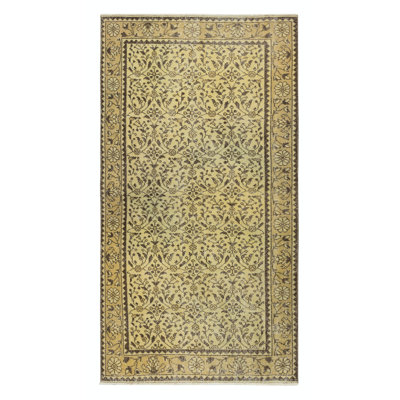 3.7x7 Ft Modern Handmade Turkish Wool Area Rug in Yellow with Floral Design