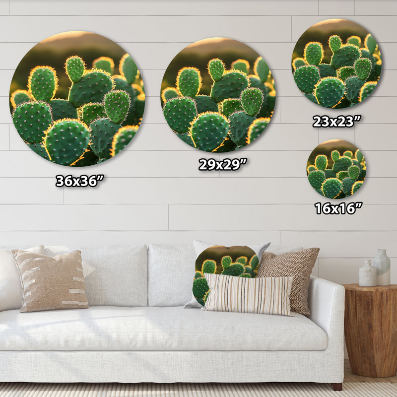 Marié - reproduction d'art traditionnelle verte en métal, décoration murale ronde en métal Cactus, H 16 po x l 16 po