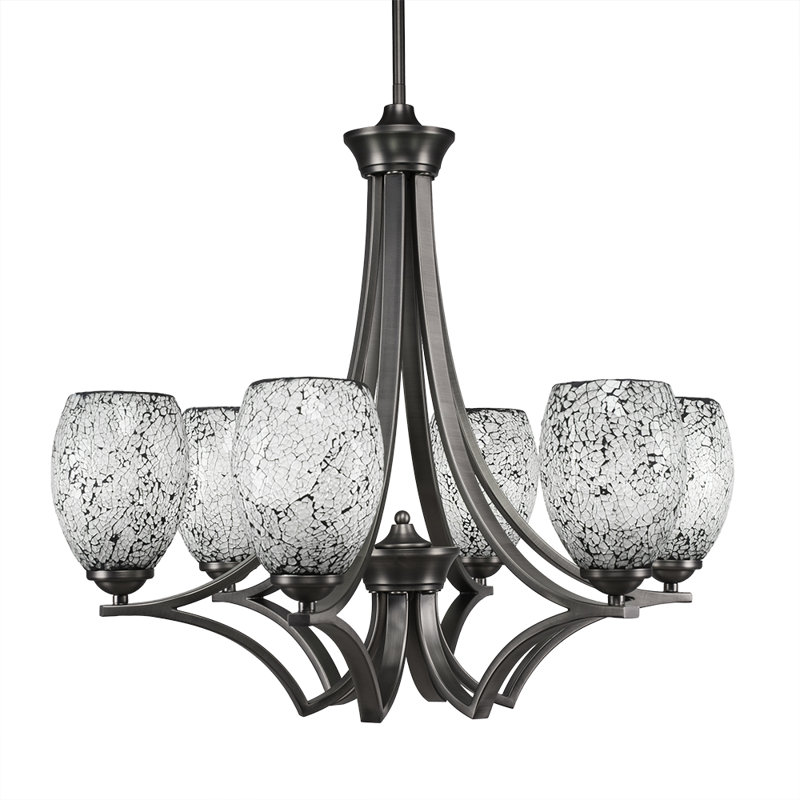 Lustre suspendu 6 lumières Zilo, fini graphite, avec verre fusion noir de 5 po, Graphite, Noir