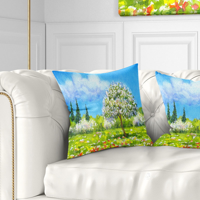 Oreiller de l’arbre à motif aquarelle paysager de différentes saisons, 16 po x 1 po, Coussin décoratif