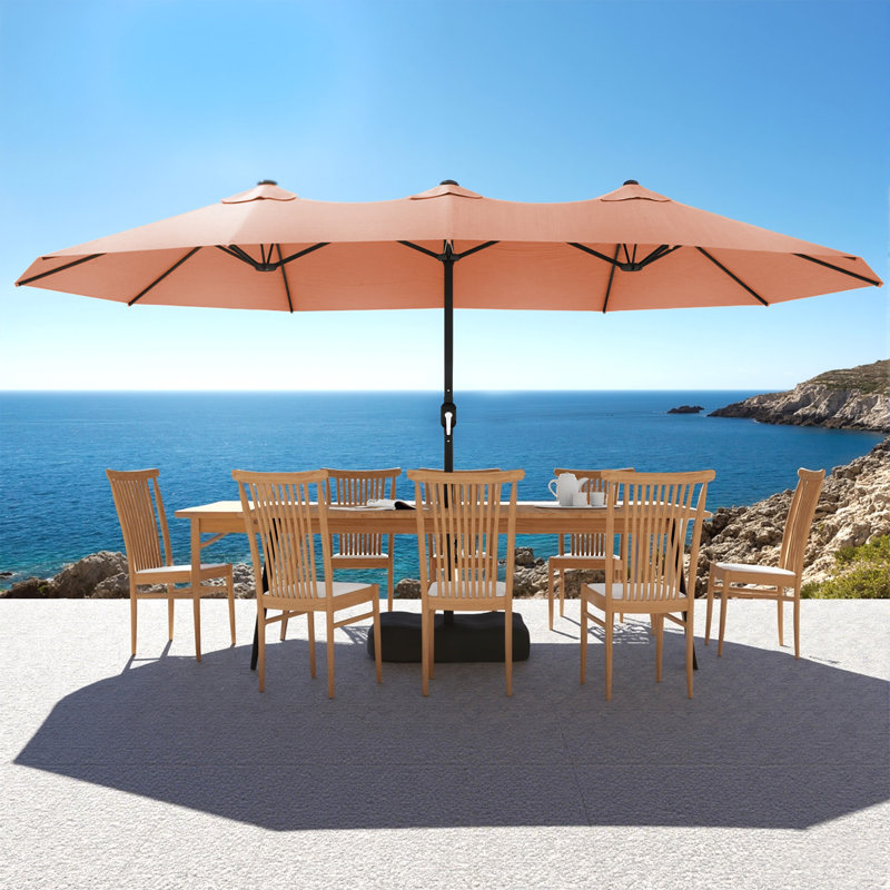 15 ft x 8.6 ft Rectangular Market Umbrella with Base, Heavy Duty UV Protected Outdoor Patio Umbrella for Garden, Deck & Poolside