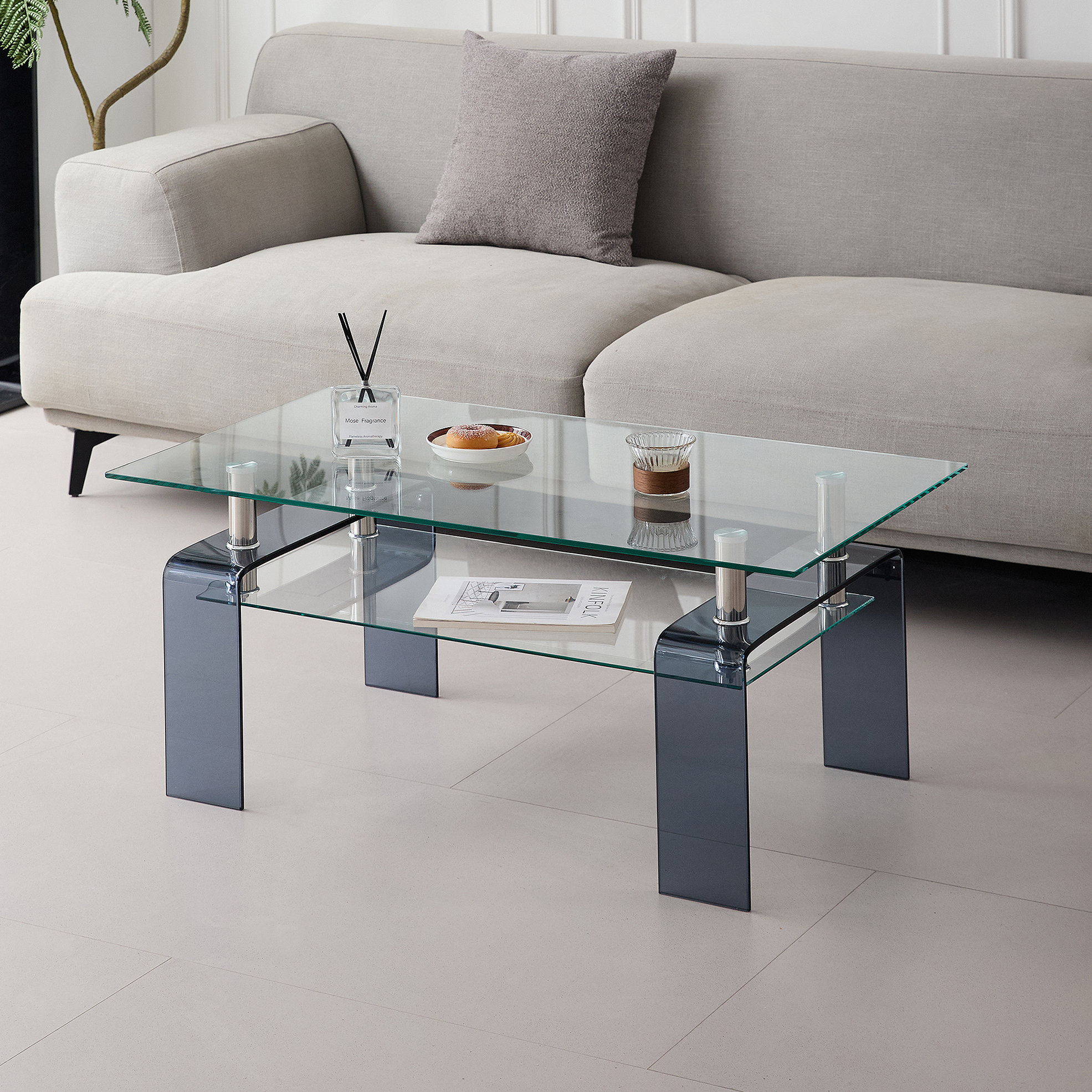 Ivy Bronx Tempered Glass Coffee Table, Modern Glass Coffee Table for ...