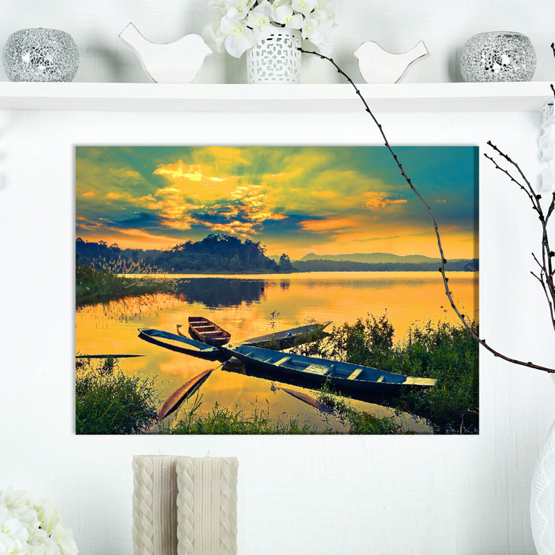 «bateau on water twilight after printing after coucher, H 20 po x l 20 po x P 1 po, Toile tendue