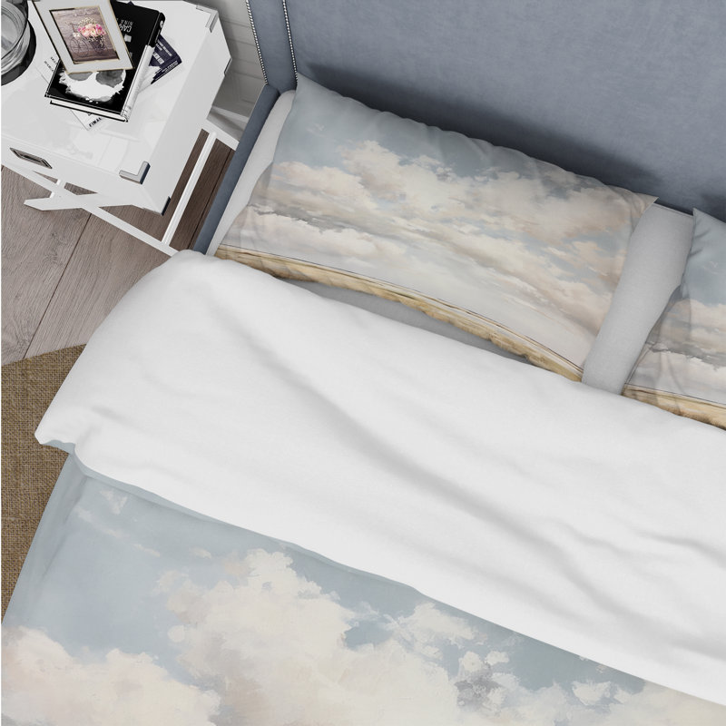 Ensemble de housse de couette paysages de nuages blancs - Microfibre polyester