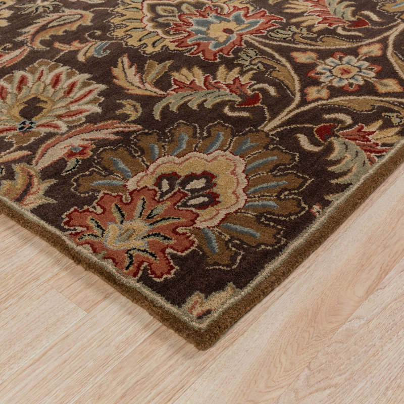 Tapis brun foncé / grenat en laine touffeté à la main Arden, Carré 6 pi