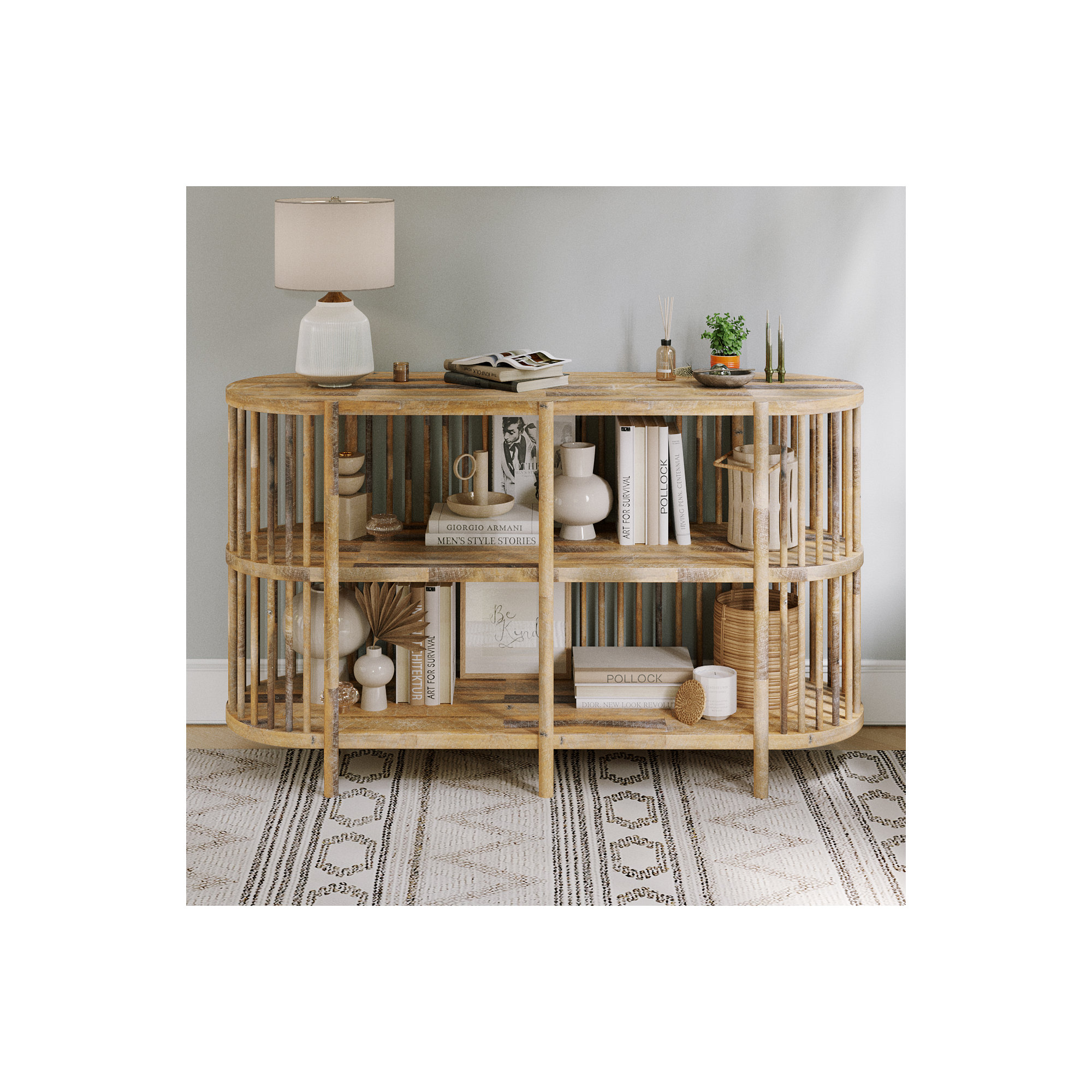 Charnock Wide Acacia Solid Wood, Gray Wash, 32"H x 54"W x 18"D