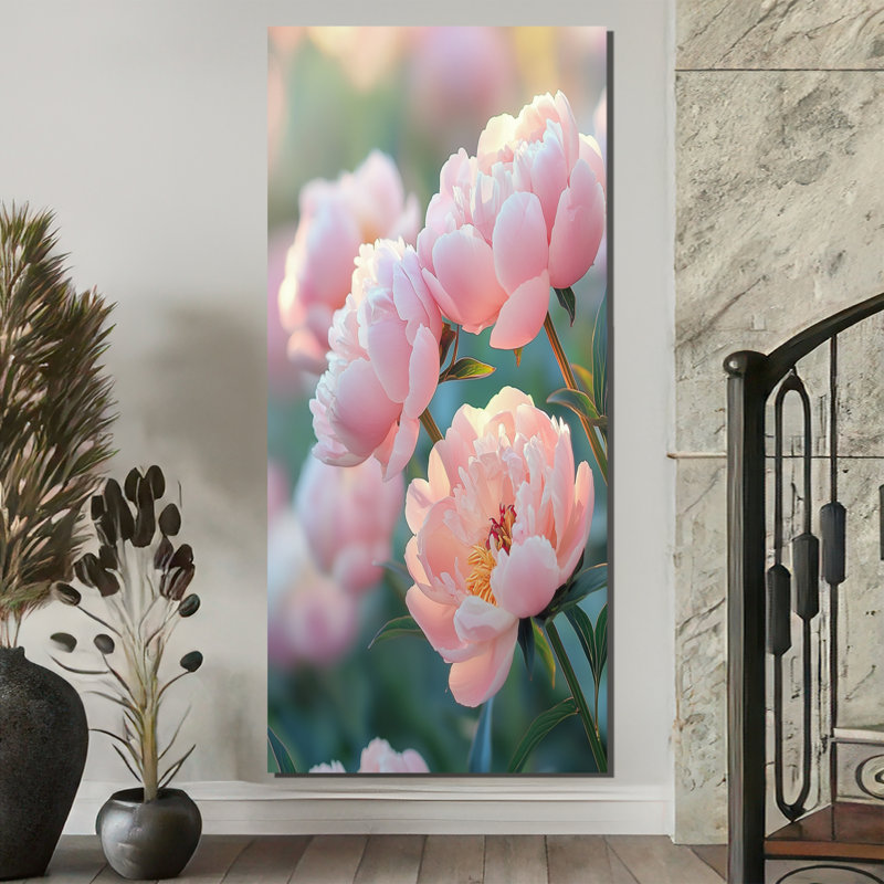 Pe pivoines at the Orchards Edge II - pivoines, reproduction d'art sur toile encadrée, H 60 po x l 28 po, Toile tendue