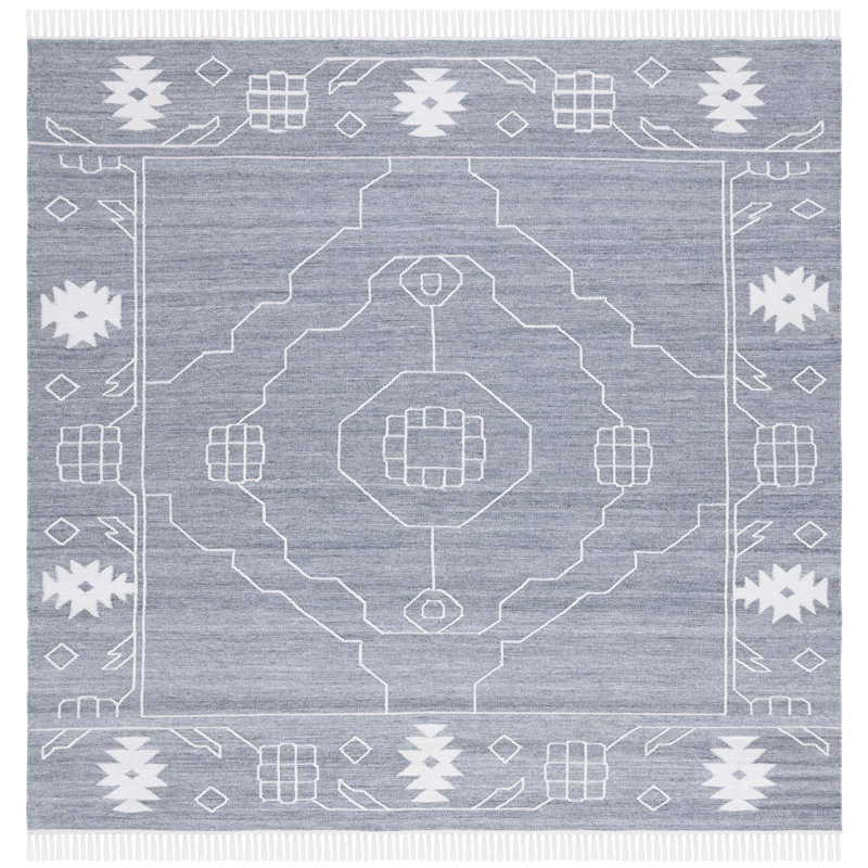 Kilim Flat Weave Polpropylene Southwestern Rug, Square 7'
