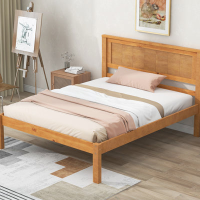 Twin Platform Bed Frame With Headboard, Powerful Wood Slat Support, No Box Spring, Oak Unwavering Bedding,