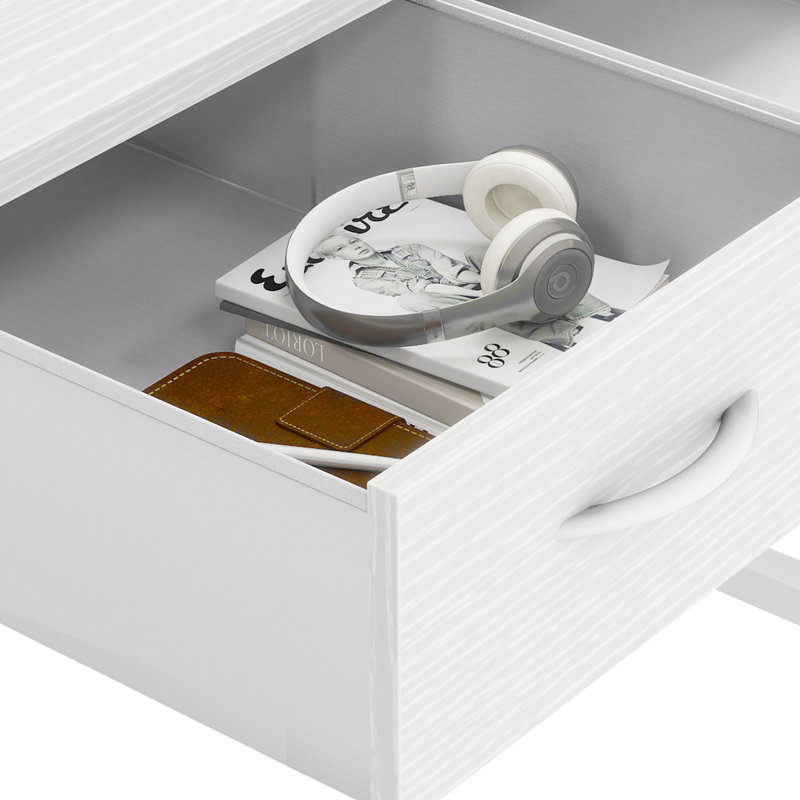 31.4'' W Small Computer Desk with Drawers, Monitor Stand & Hooks, White