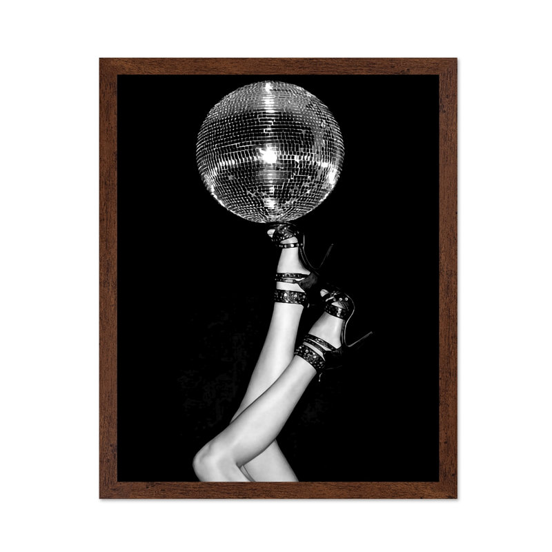 Boule disco sur des talons hauts, Poster, 16"H x 20"W, Brown Framed