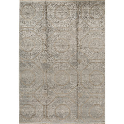 Tapis gris / beige en laine / coton noué à la main Neo Villa