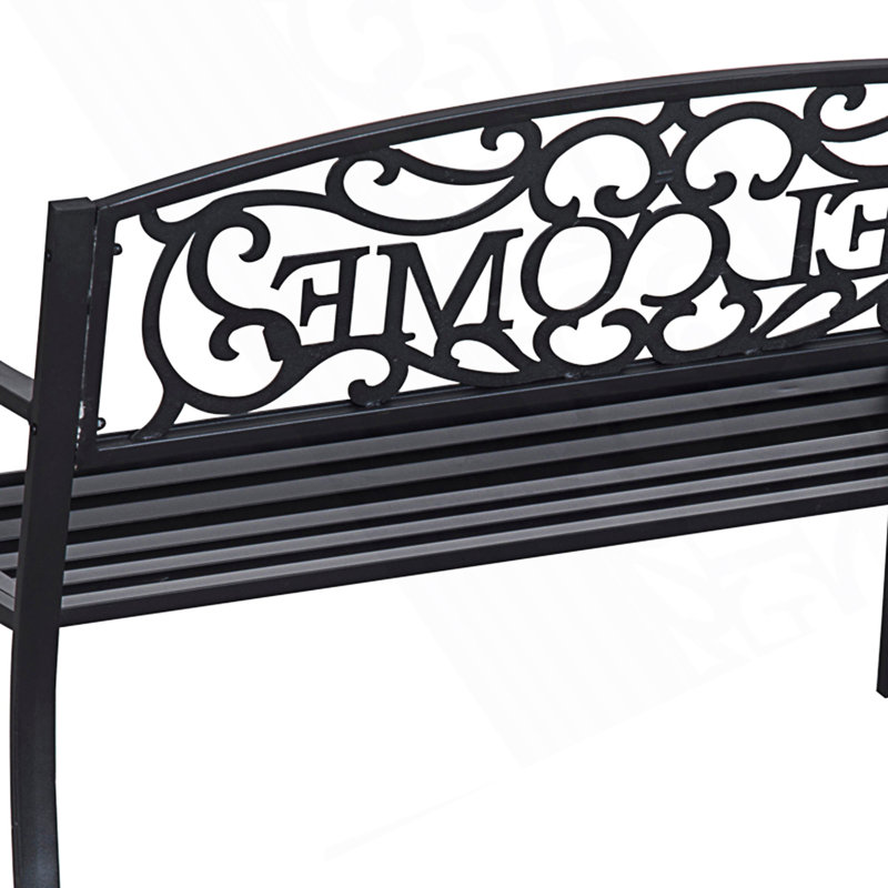 Banc d'extérieur en métal, banc de jardin avec siège à lattes, banc de patio