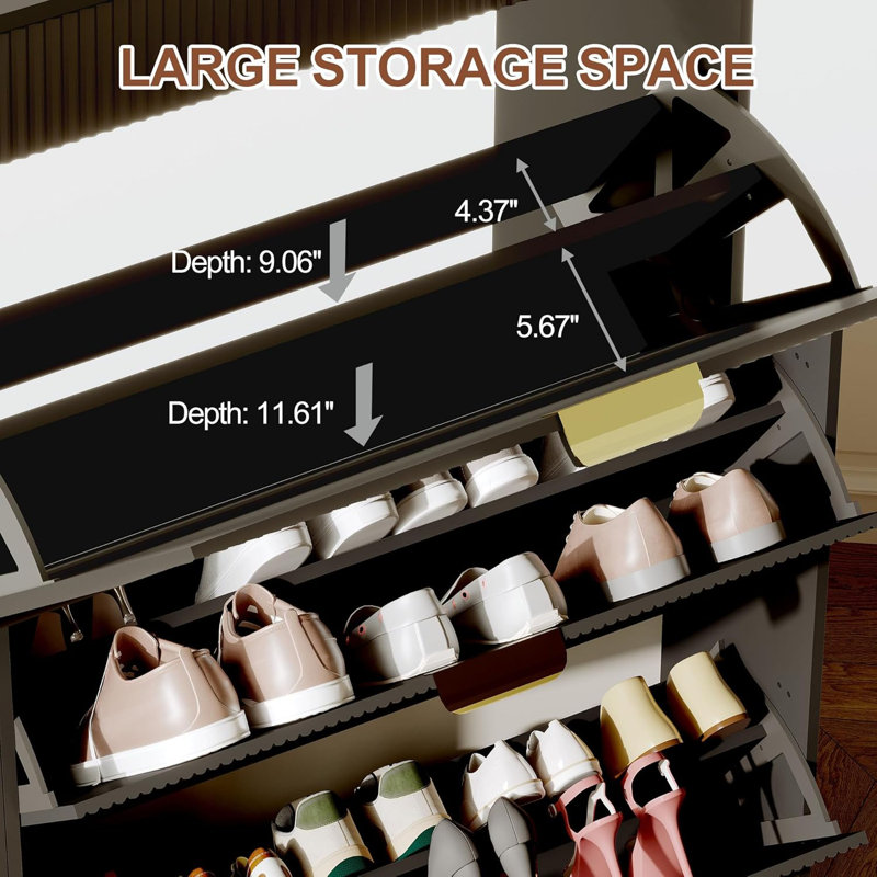 Fluted Shoe Storage Cabinet, Black