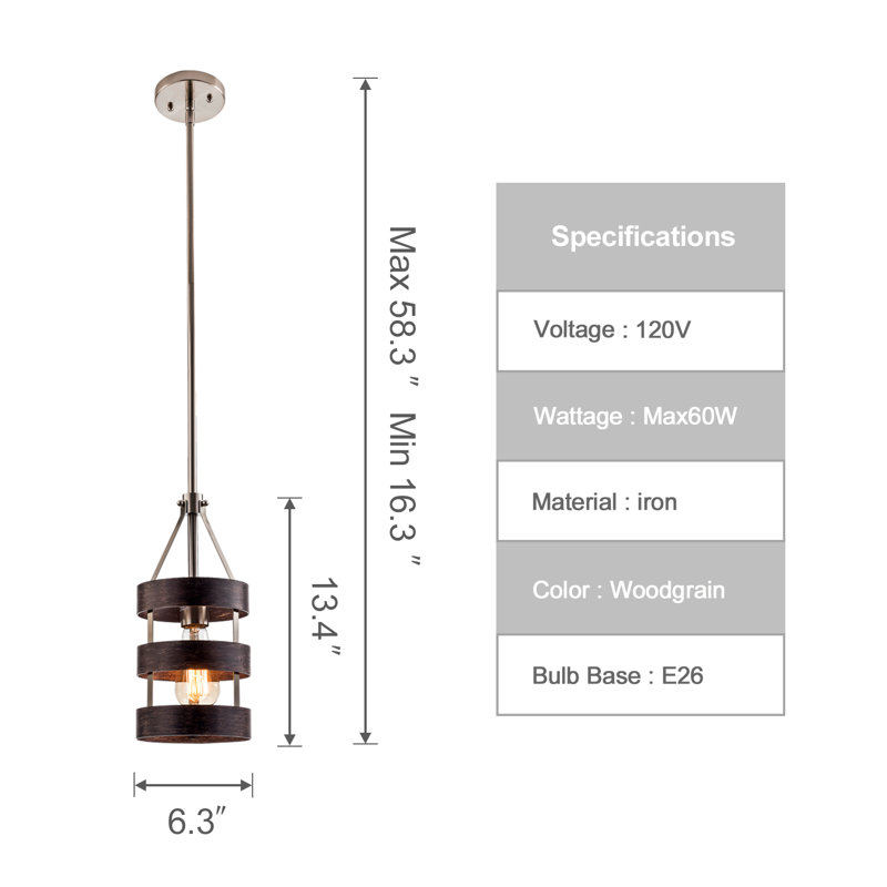 Luminaire suspendu cylindrique 1 lumière