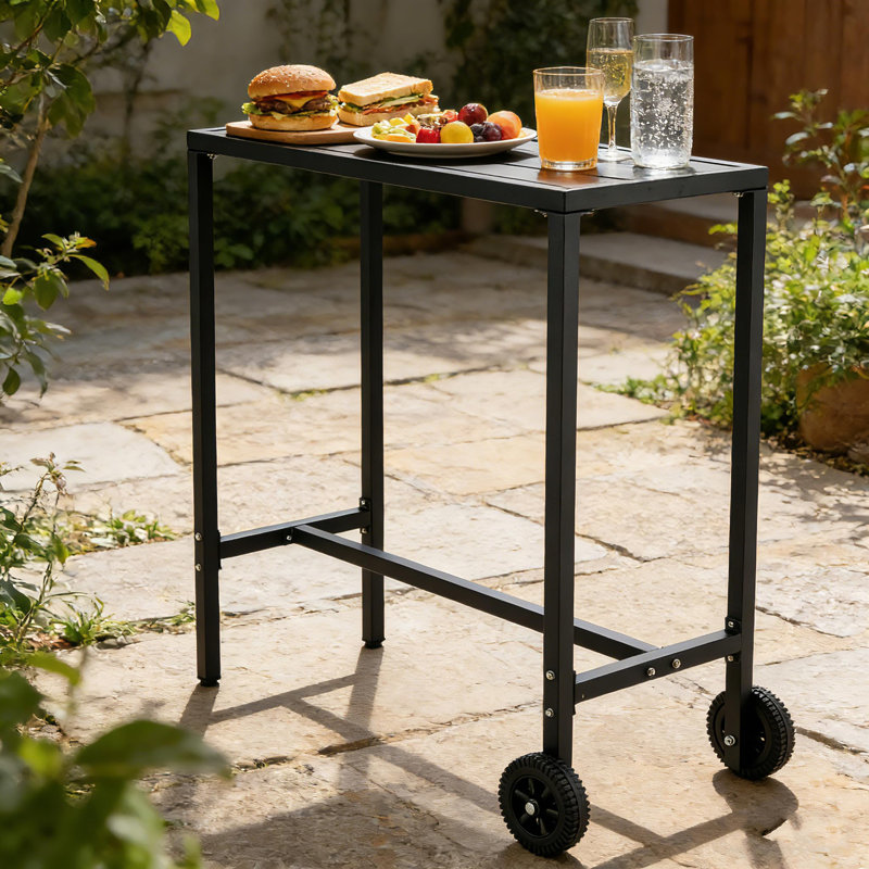 39" Outdoor Bar Table with Wheels, Rolling Counter Height Table with Adjustable Feet for Patio and Kitchen