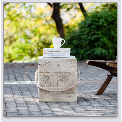 Rustic Retro MGO Side Table With Wood Grain And Simulated Braided Cord For Indoor And Outdoor Use