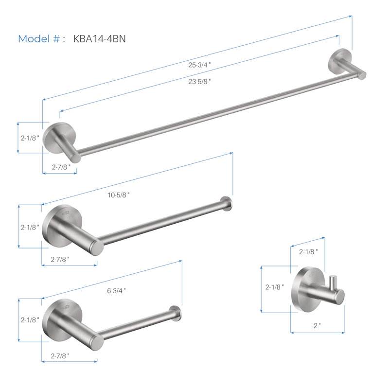 Ensemble de quincaillerie de salle de bain circulaire 5 pièces, Nickel brossé