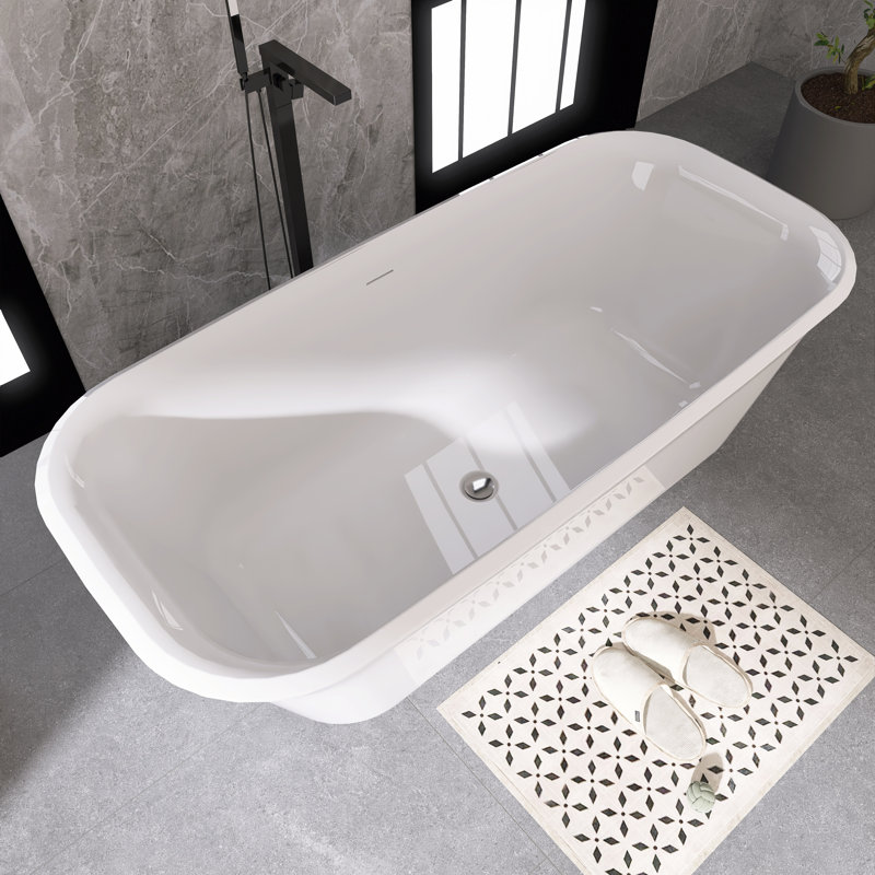 67" Freestanding Soaking Acrylic Bathtub