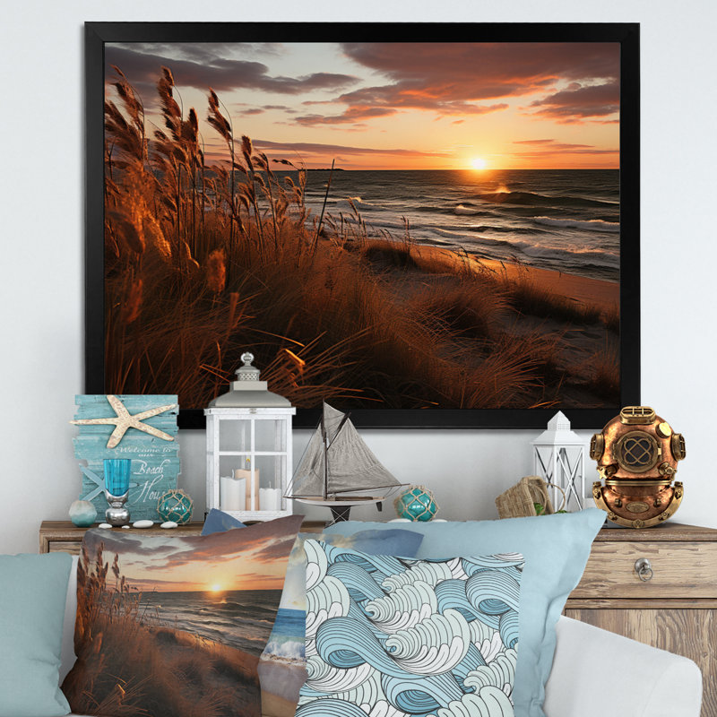 Photo de plage Sables d'or I - reproduction, H 34 po x l 44 po x P 1,5 po, Cadre photo noir
