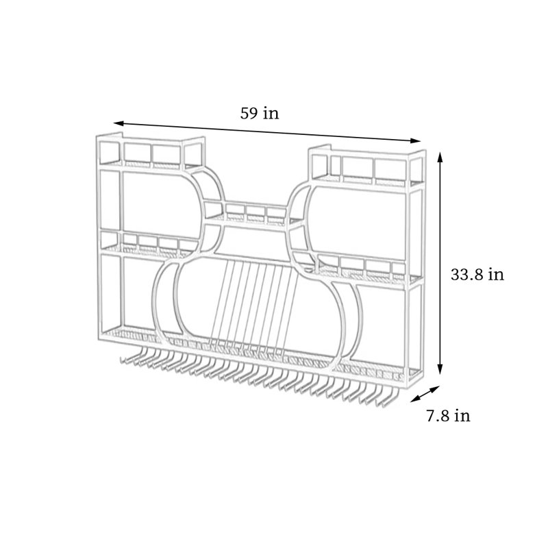 Porte-bouteilles mural à plusieurs niveaux, Doré, H 33,8 po x l 59 po x P 7,8 po