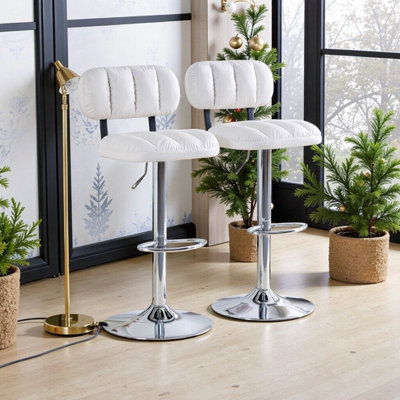 Ensemble de 2 tabourets de bar à hauteur ajustable avec revêtement en cuir PU et base chromée