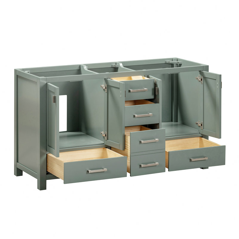 Modero 60" Double Bathroom Vanity with Top, Brushed Nickel, Smoke Green, Cala White