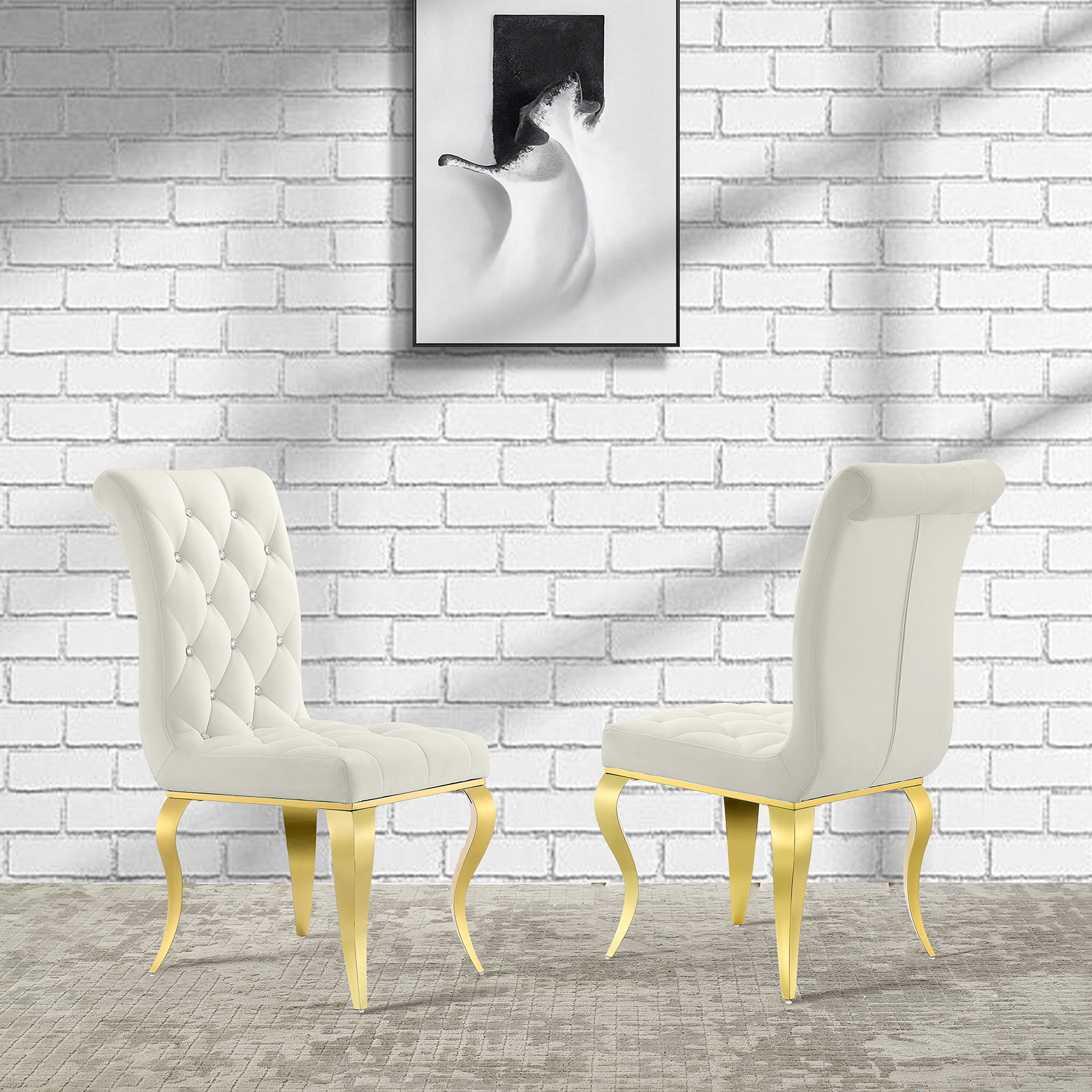 Rosdorf Park White Velvet Dining Chairs With Gold Legs Wayfair Canada
